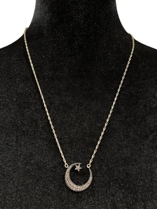Stella & Dot Jewelry - Stella and Dot Necklace Pave Cresent Moon Star Gold Tone Silver Tone